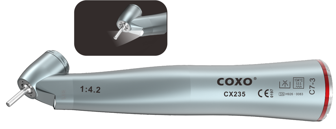 COXO®CX235 C7-3 歯科用増速（1:4.2）ライト付き45°コントラアングル 